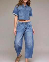 Medium Dark 25in. Inseam Crop HIDDEN Barrel Jean