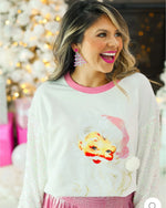 Santa Sweater with White Sequins Sleeve