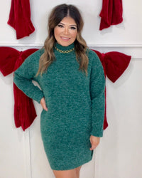 Cabin Gathering Sweater Dress in Forrest