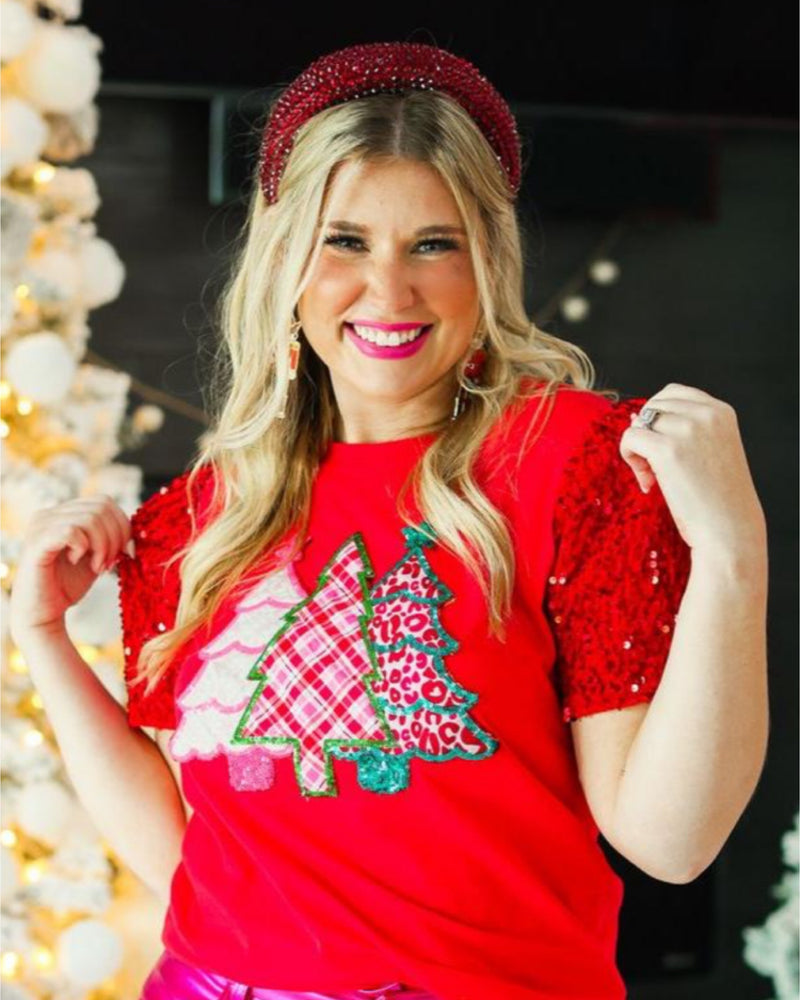 Festive Forrest on Red Sequin Sleeve