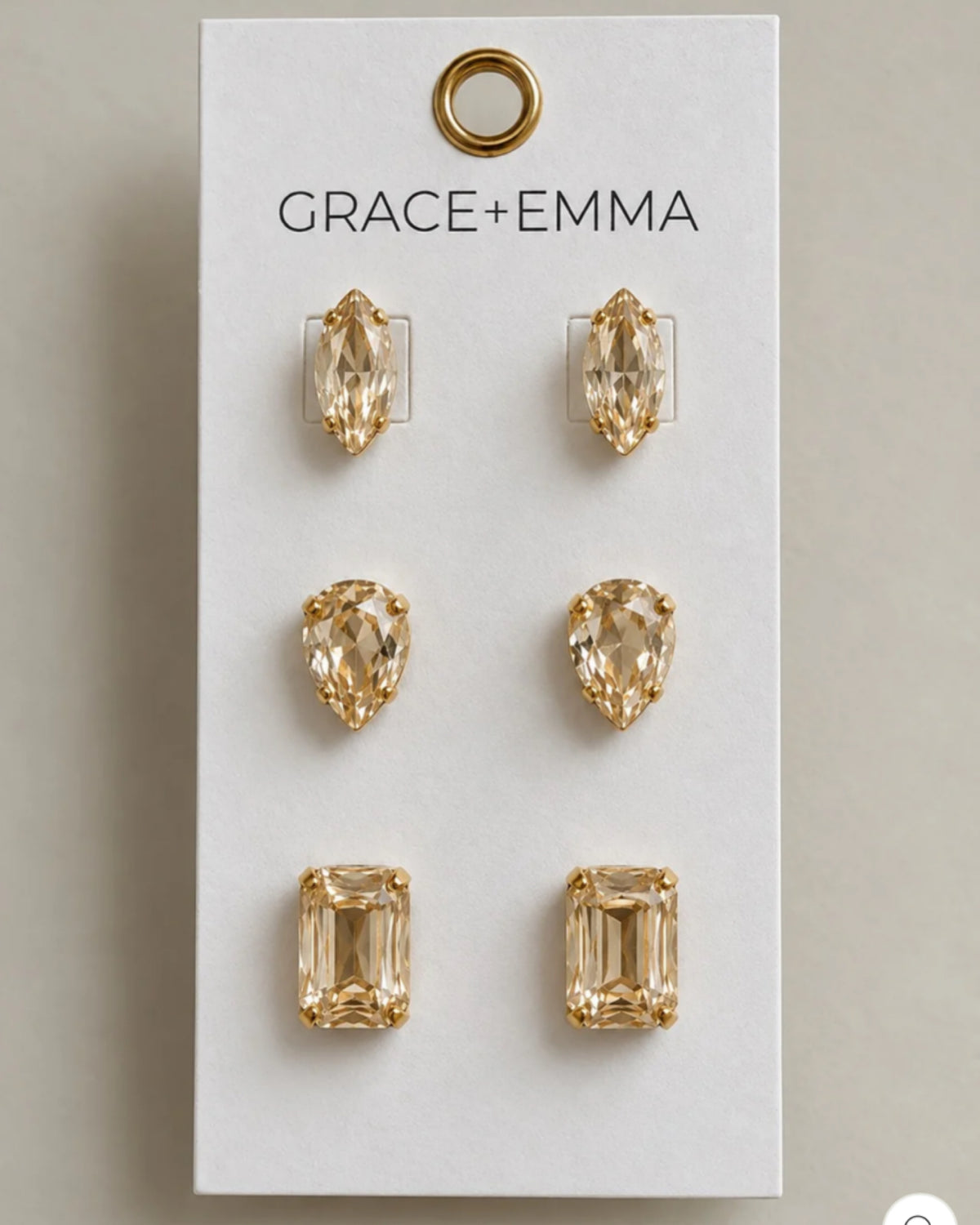 3 Stones set earrings CHAMPAGNE
