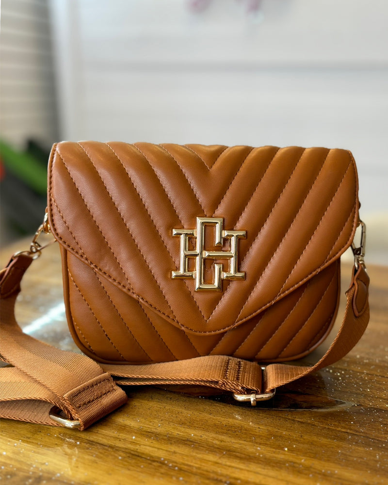 Angela Quilted Crossbody in Camel