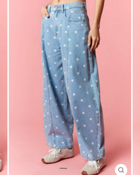 Easy Street Polka-Dot Barrel Jean