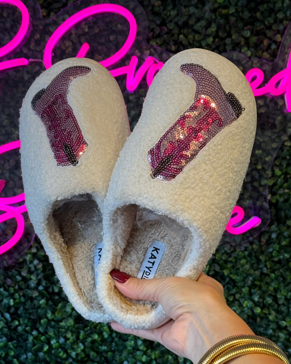 PINK Sequin Kicking BOOTS slippers