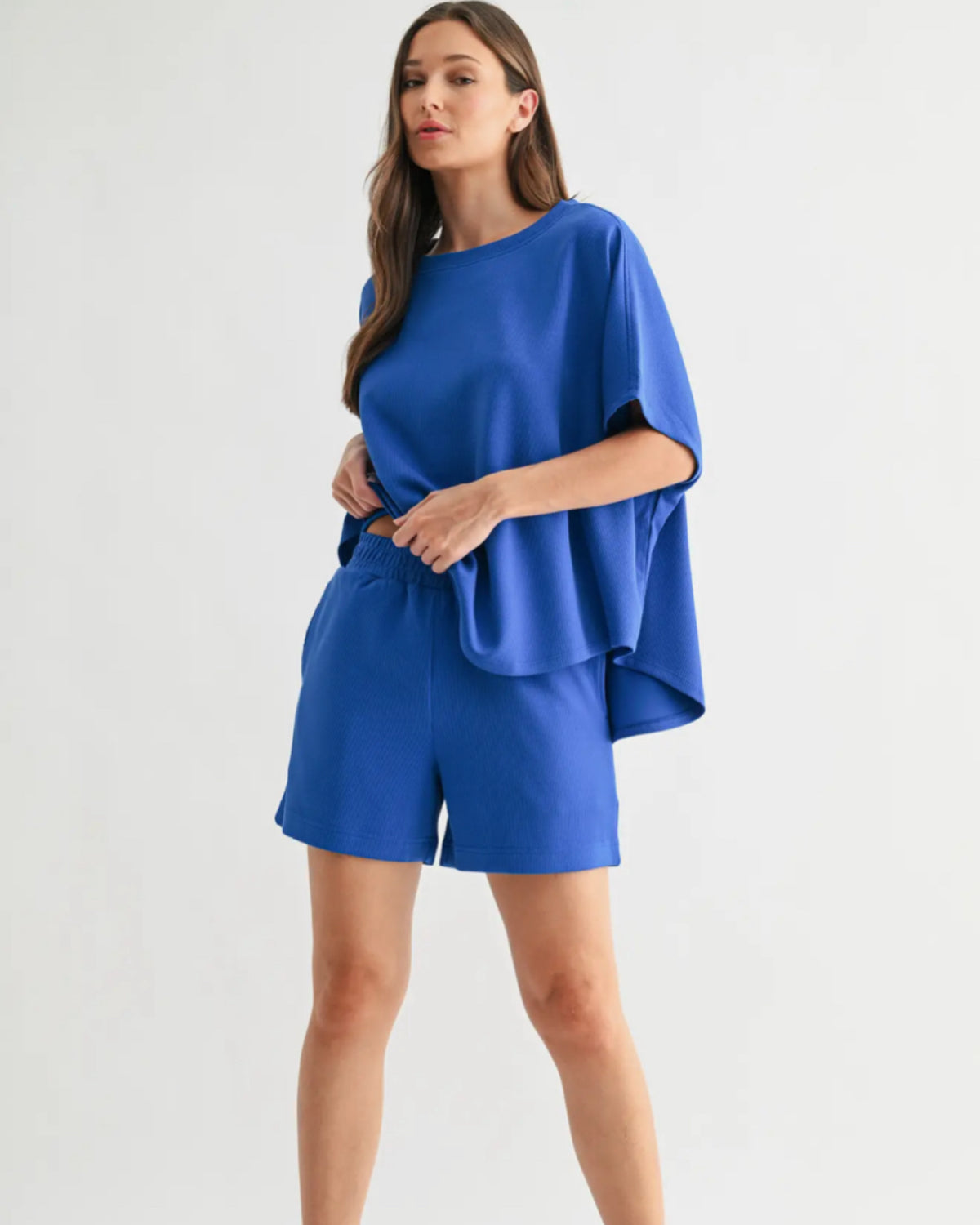 Luxe Sand Ribbed Lounge Set in Cobalt