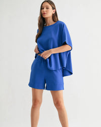 Luxe Sand Ribbed Lounge Set in Cobalt