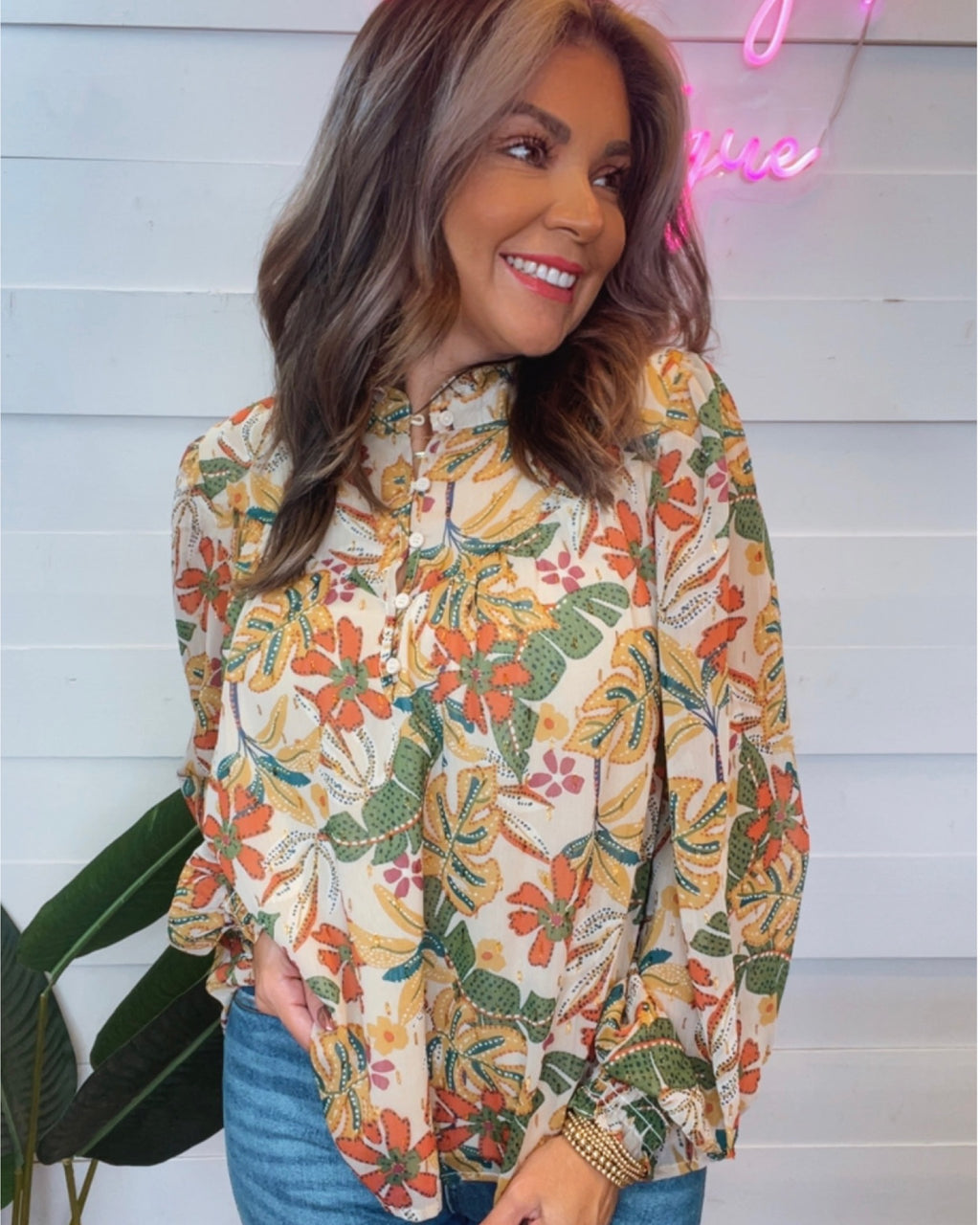 Fall Floral Mix Office Blouse