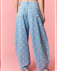 Easy Street Polka-Dot Barrel Jean