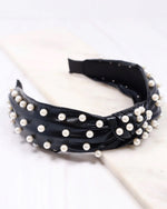 Abbie Pearl Studded Headband in Black