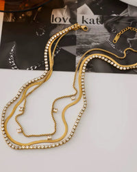 Plated Necklace Rhinestone Layered Chains