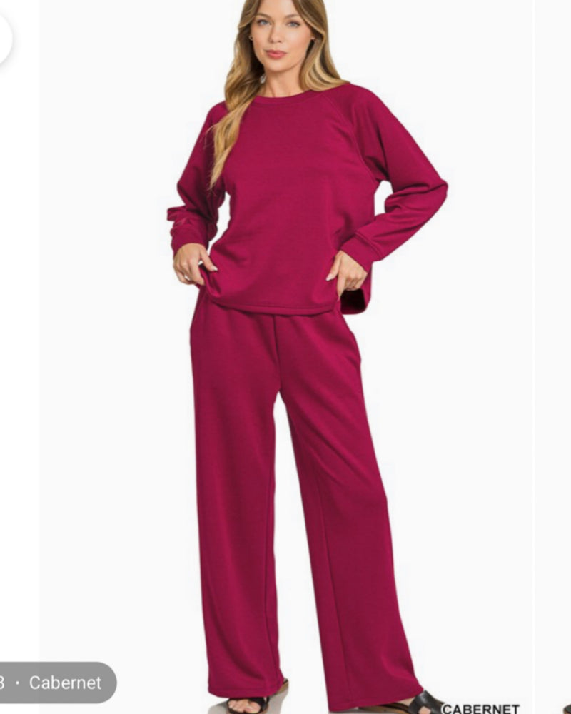 Molly's Skuba Crewneck Pant & Top Set in Cabernet