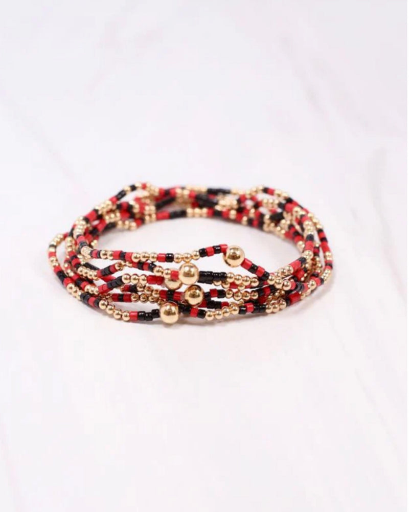 Seamus Beaded Bracelet Set in Red/Black