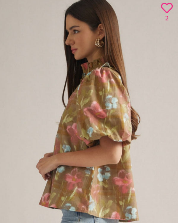 Olive Fall Floral Blouse