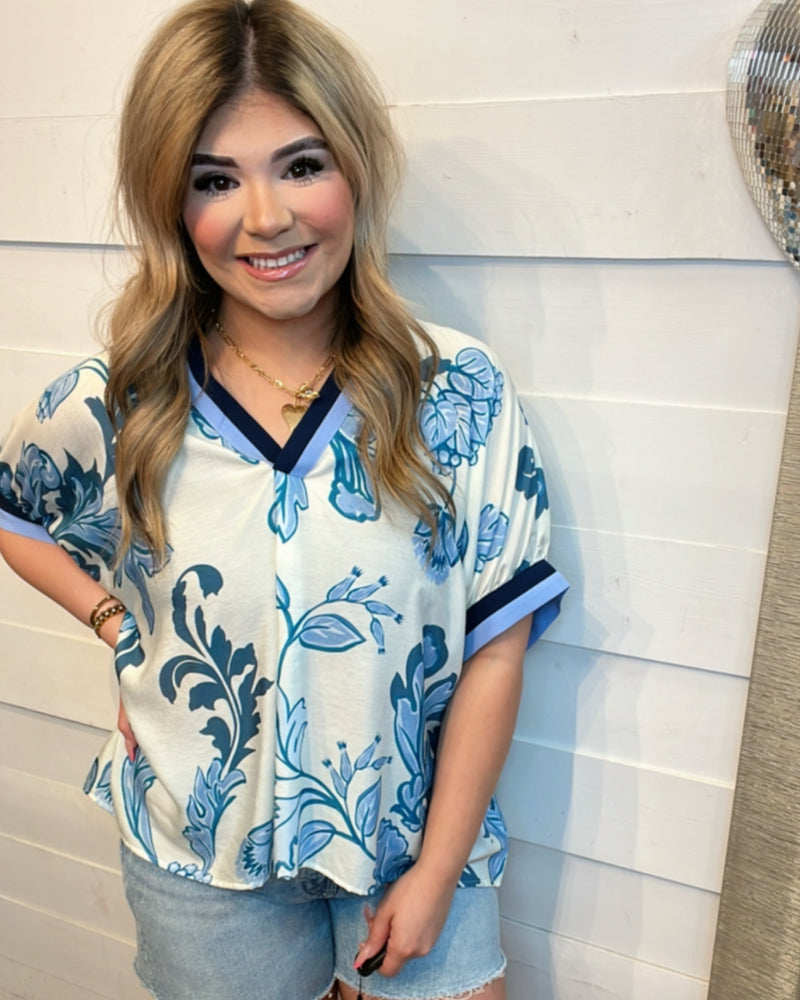 Sweet Escape Blue Floral Blouse
